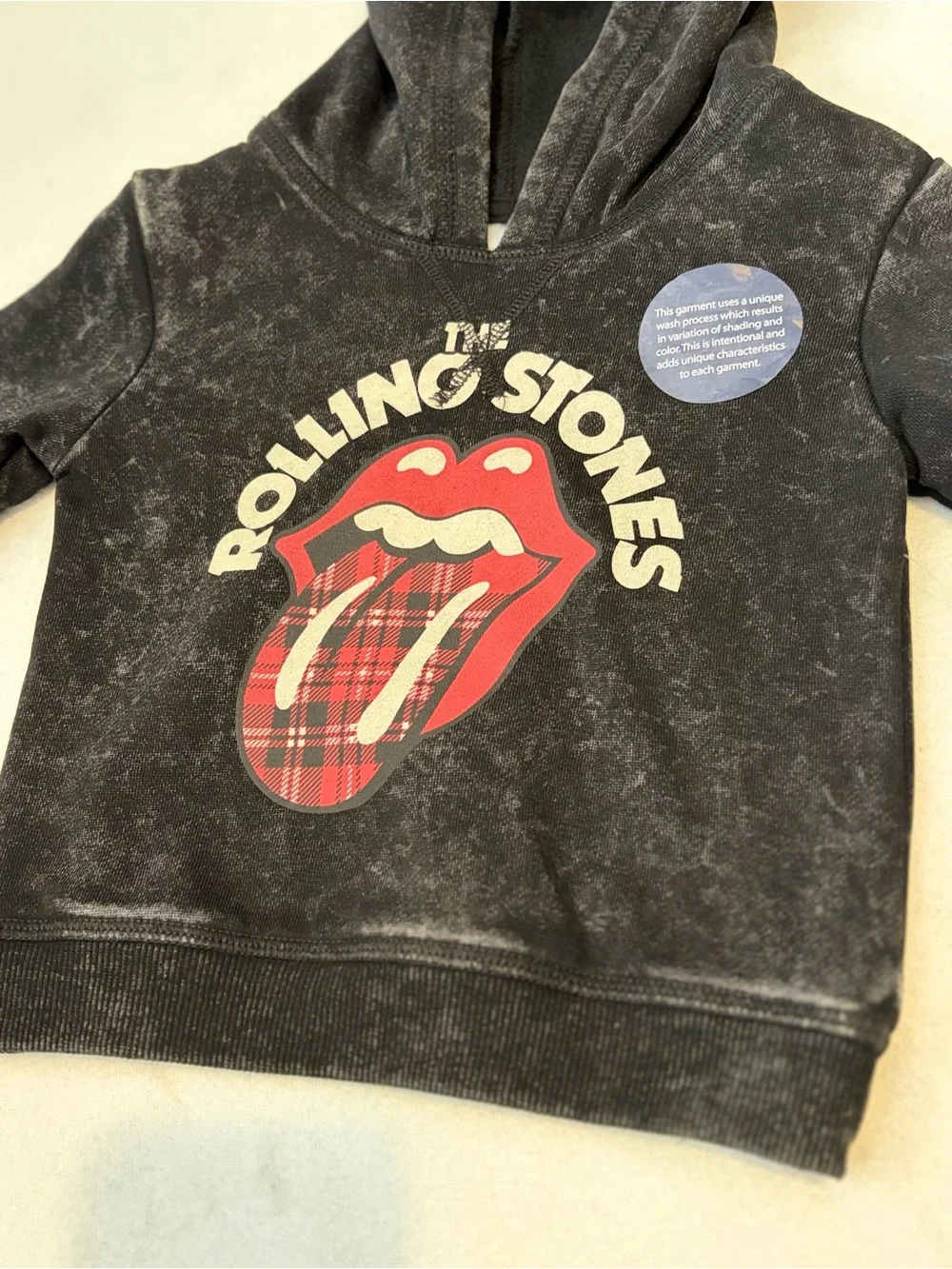 The Rolling Stones Black Hoodie Joggers Set with Red Plaid Tongue, Boy 12M.